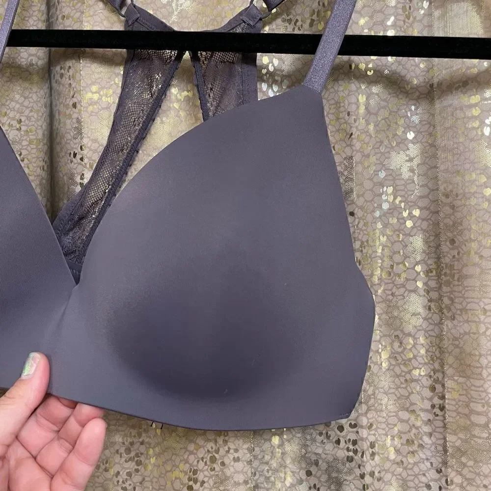 Victorias Secret Gray T-Shirt Smooth Lightly Lined Wireless T-Shirt Bra 34DD